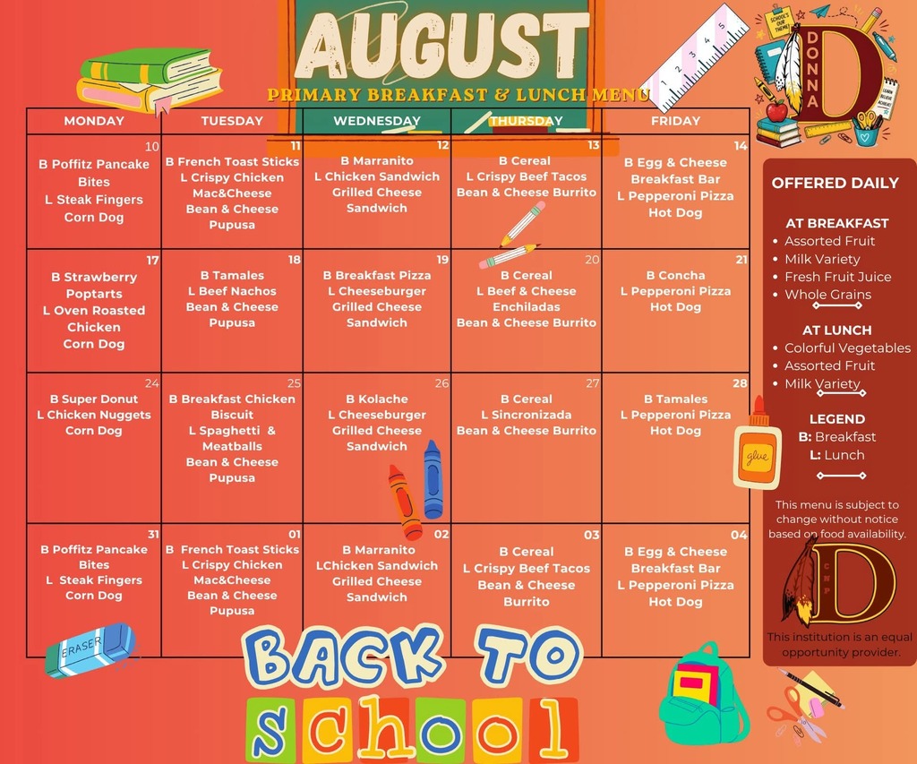 August Lunch Menu