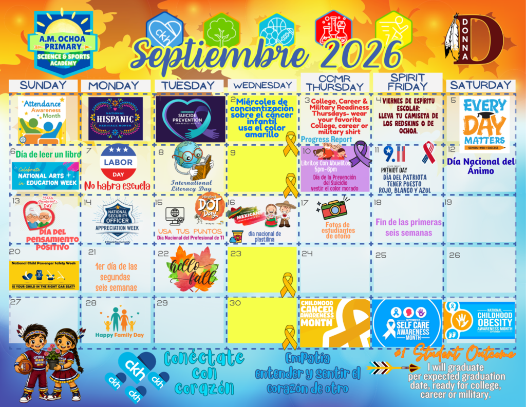 A.M. Ochoa Primary Sept. Calendar Spanish