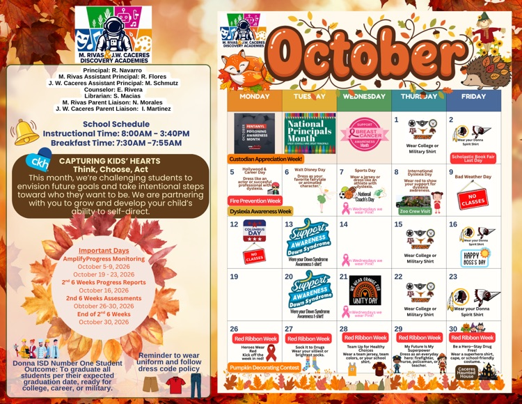 October Calendar English
