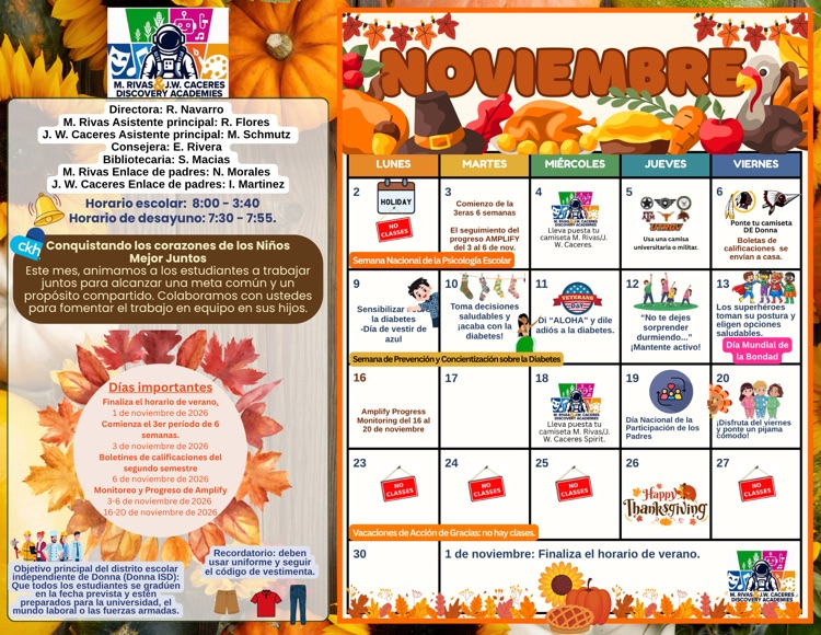 November Calendar Spanish