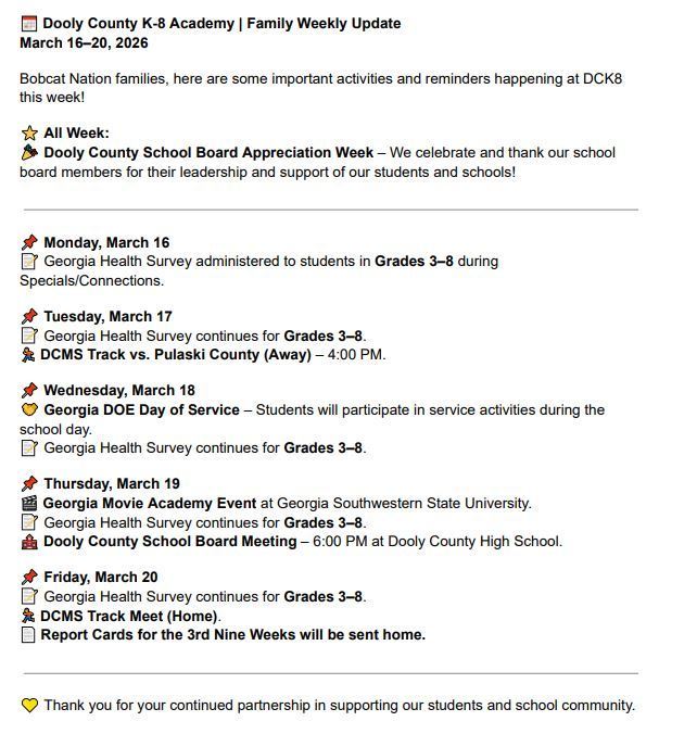 Week of March 16-20, 2026