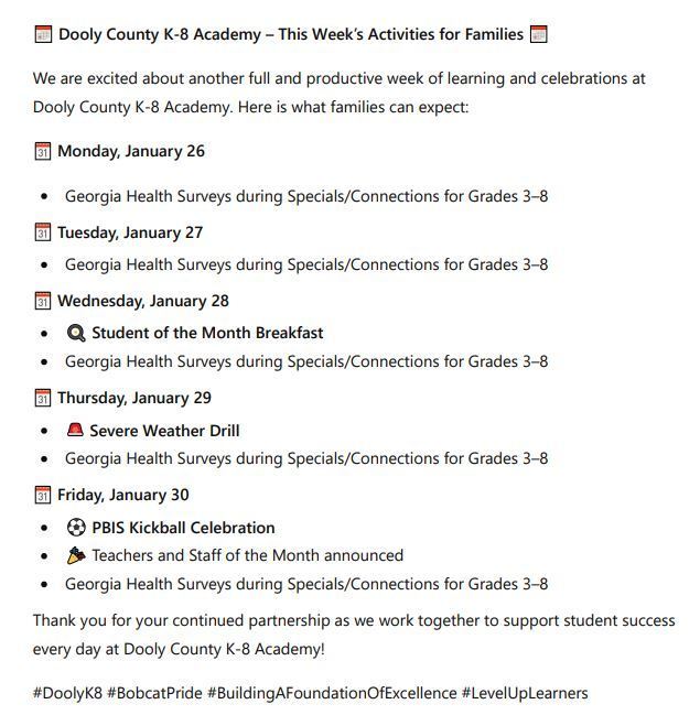 Week of Jan. 26-30, 2026