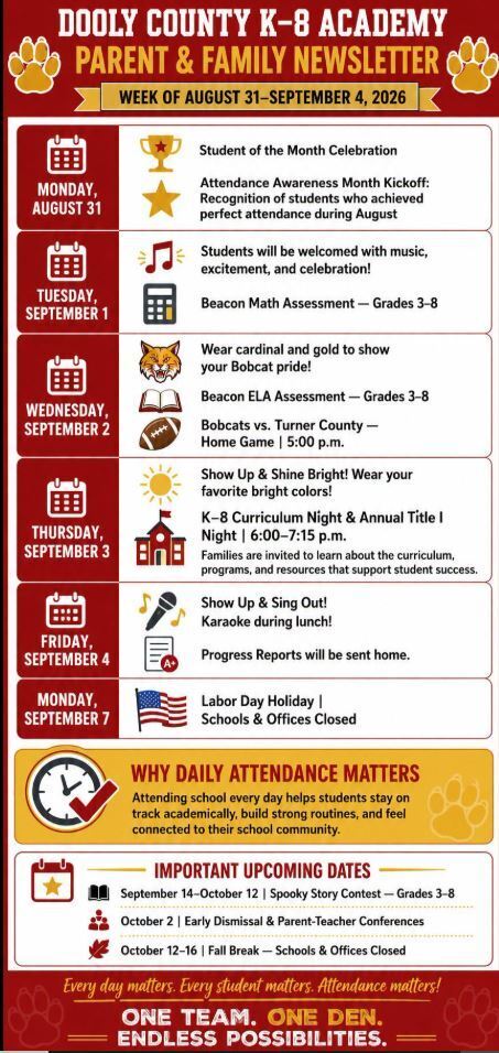 Parent Newsletter for August 31-September 4, 2026