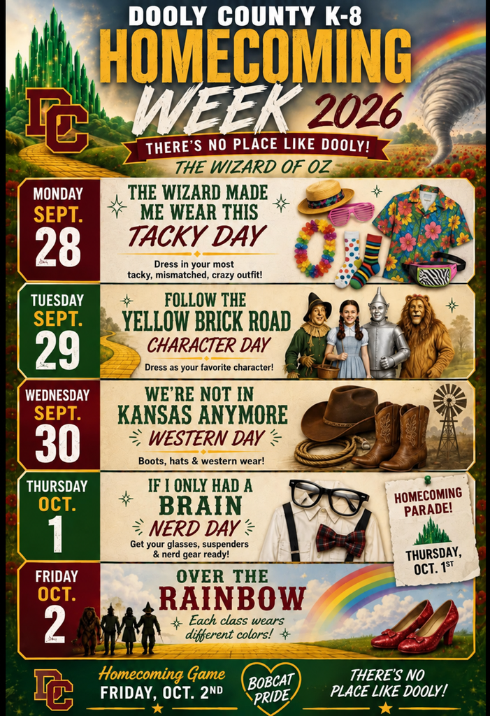 AI Wizard of Oz generated homecoming week 2026 dress up flyer