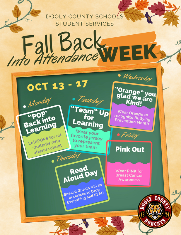 flyer with a fall background advertising fall back into attendance week