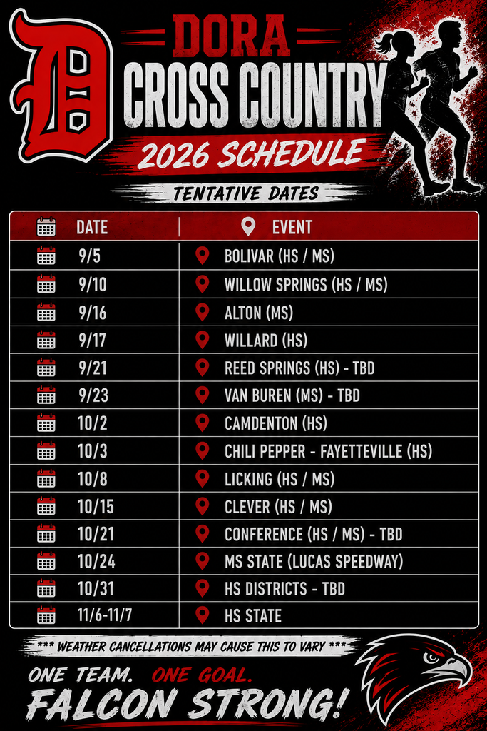 Dora Falcon Cross Country Schedule