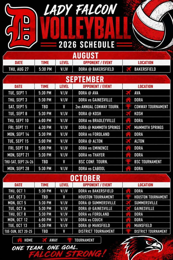 Lady Falcon Volleyball Schedule