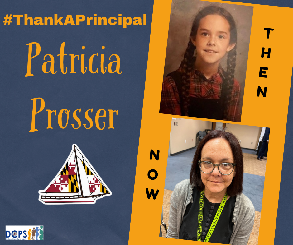 Photos of Ms. Prosser as a child and as principal