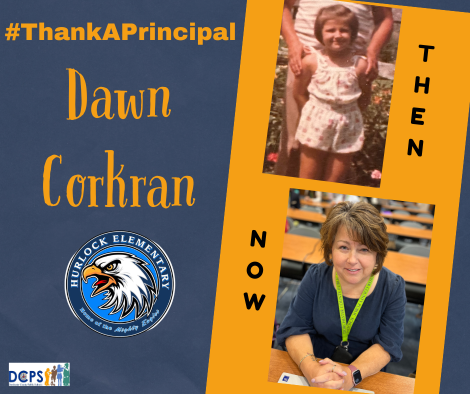 Childhood and adult photos of Principal Corkran