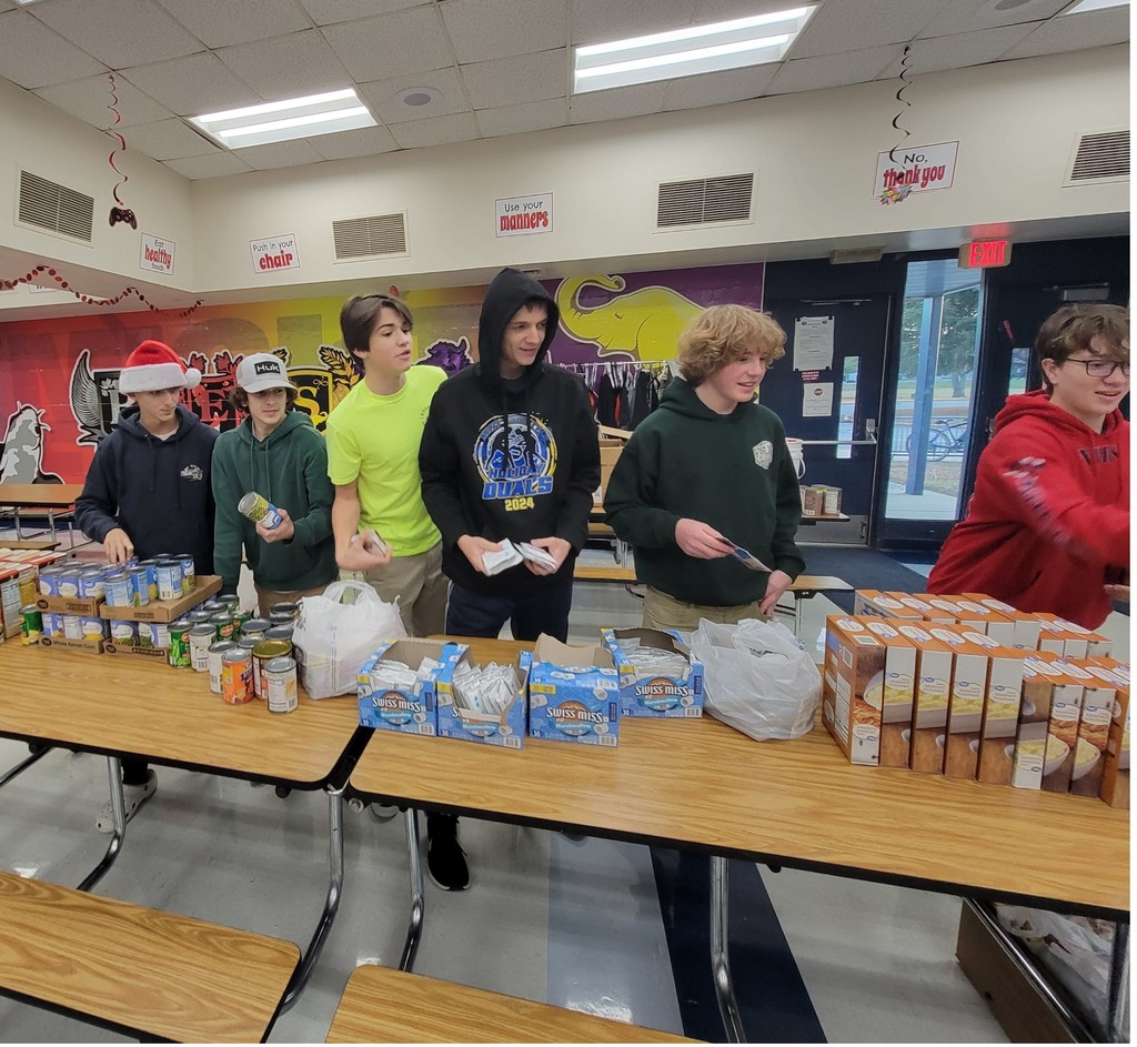 Students packing boxes