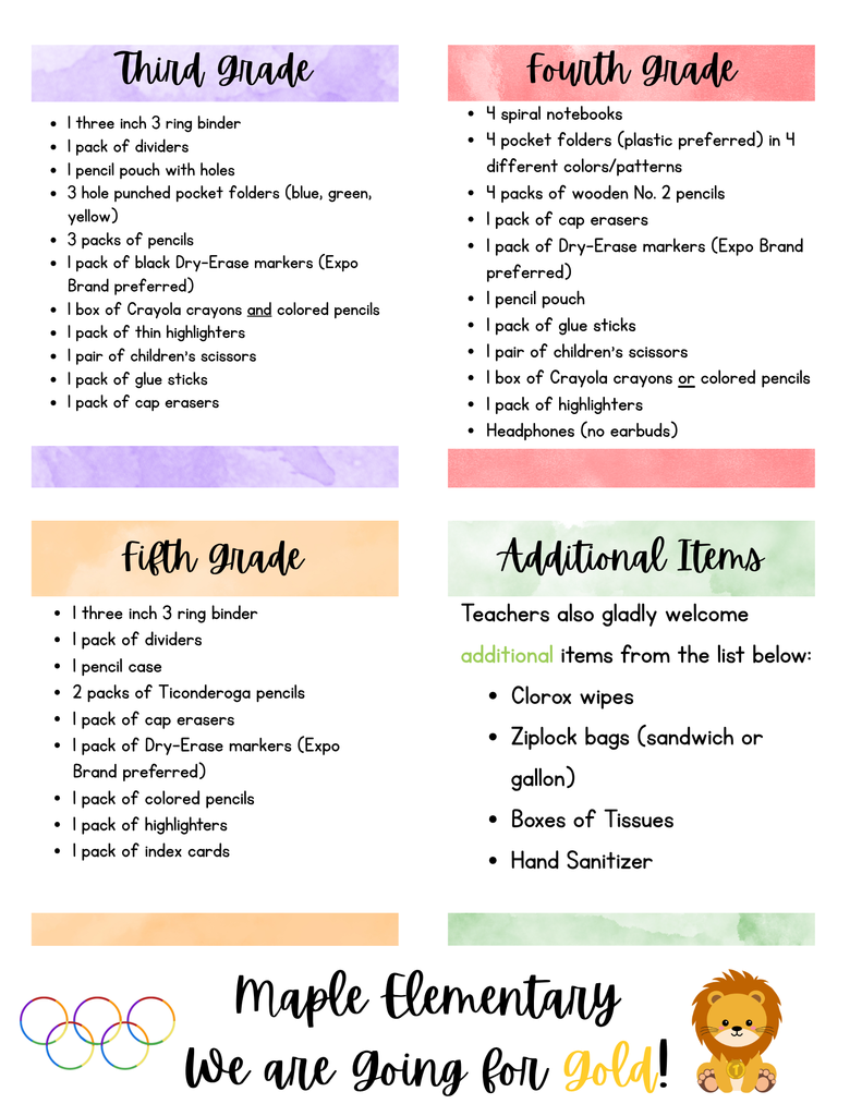 School Supply List