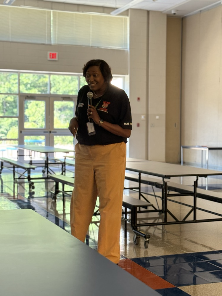 Mrs Cook delivering her welcome speech to staff