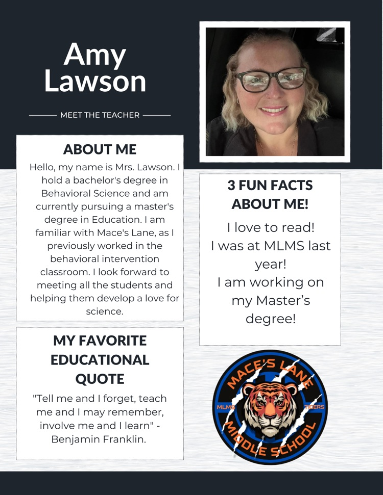 Amy Lawson joining Science department. has been with us in many different capacities before and we are happy to have her back!