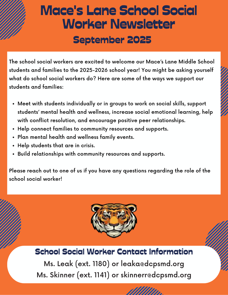 Social Worker Newsletter for September. Reminders of all the things they do for our school. Please reach out if you have any questions. 