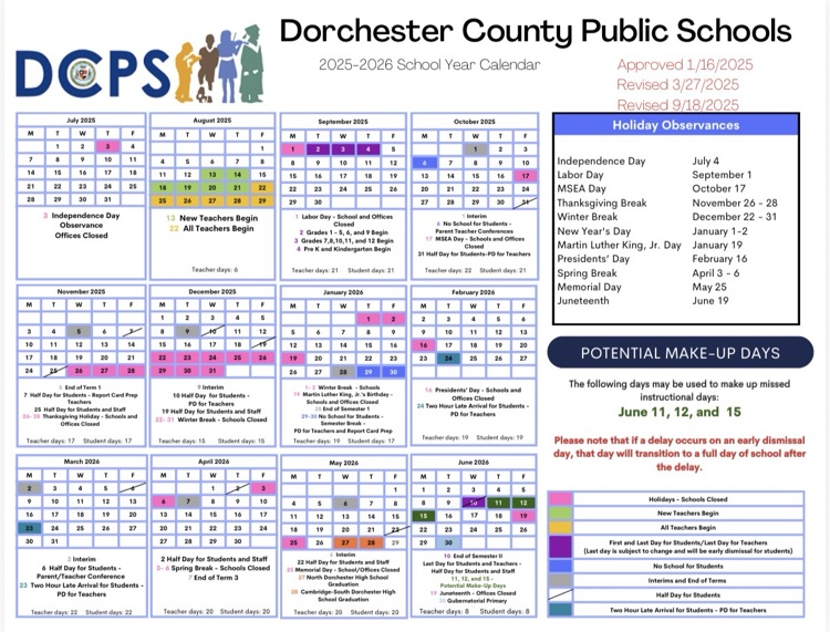 revised DCPS calendar