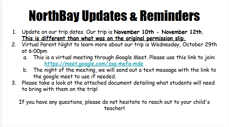 NorthBay Updates and reminders