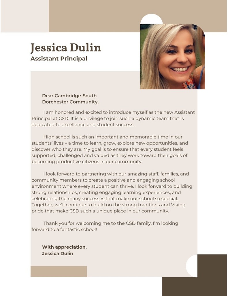 CSD Community Letter from Ms Dulin