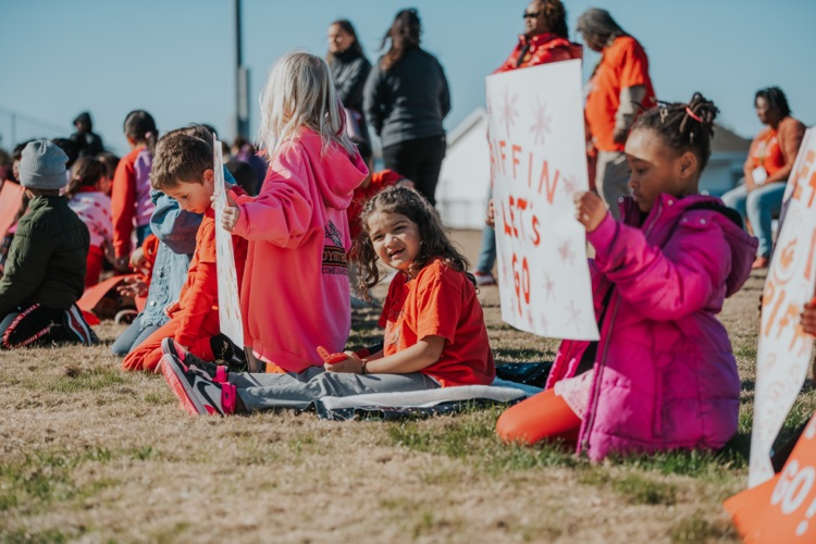 MES 7v7 football house rally at Viking Stadium