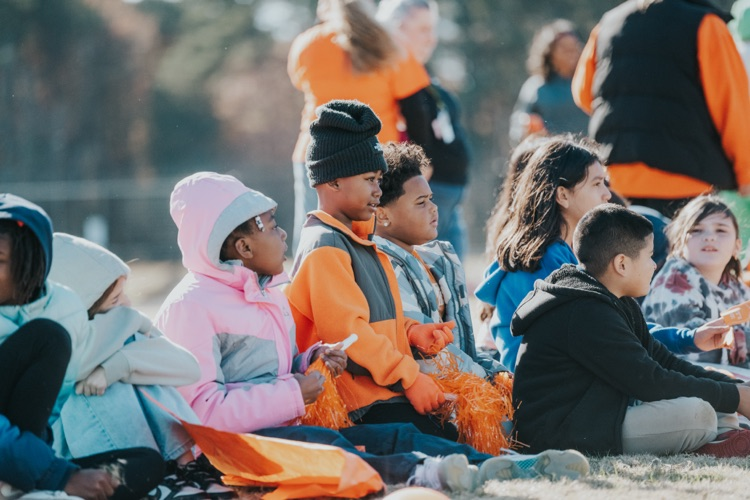 MES 7v7 football house rally at Viking Stadium