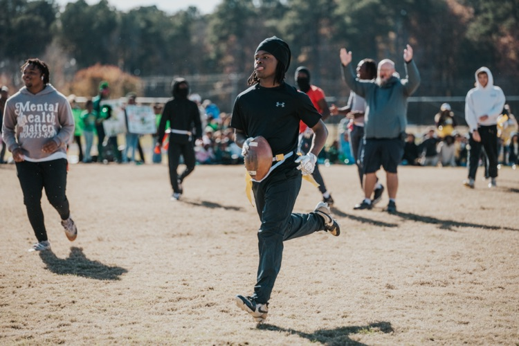 MES 7v7 football house rally at Viking Stadium