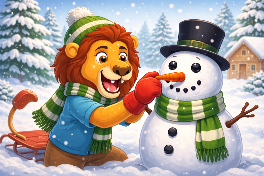 lion Building a snowman
