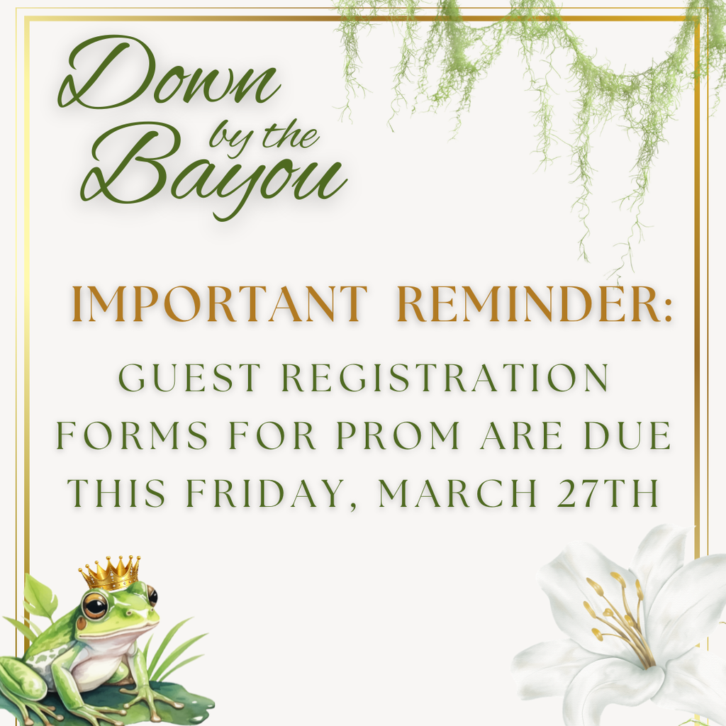 PROM REMINDER! Juniors, Seniors, & Parents: Guest registration forms for prom are due this Friday, March 27th! If you’re bringing an out-of-school guest or an NDHS freshman/sophomore, you MUST turn in a guest form by Friday. Don’t miss out—get those forms in!