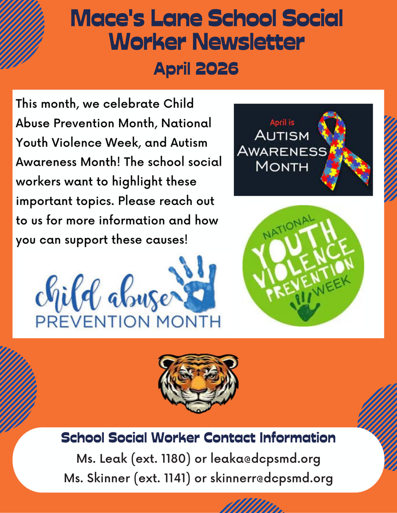 April is a month of awareness, reflection, and support at Maces Lane Middle School 💙🧡 Our incredible school social workers are highlighting several important causes, including Child Abuse Prevention Month, National Youth Violence Prevention Week, and Autism Awareness Month. These topics matter deeply to our students, families, and community, and we are committed to fostering a safe, supportive, and inclusive environment for all. We encourage our MLMS families to take time this month to learn, have conversations, and find ways to support these important causes. Together, we can make a difference in the lives of our children. If you would like more information or resources, please don’t hesitate to reach out to our school social workers—they are always here to help! #MLMS #MakingEveryStrideCount #WithJoy