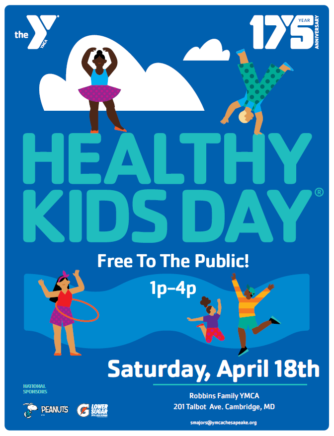 Good morning,  Please post the information below and attached flyer to FB and thrill share and schedule it to go out at 6pm on Thursday and Friday night.   🌟 Join Us for a Fun-Filled Healthy Kids Community Event! 🌟 📅 Date: Saturday April 18th 🕐 Time: 1 PM – 4 PM 📍 Location: The Pauline F. and David W. Robbins Family YMCA (201 Talbot Ave, Cambridge, MD 21613) Bring your family and friends for a free afternoon packed with outdoor games and activities designed to keep kids active and healthy!  This event is hosted by our community partners at the YMCA 🏃‍♂️🌳
