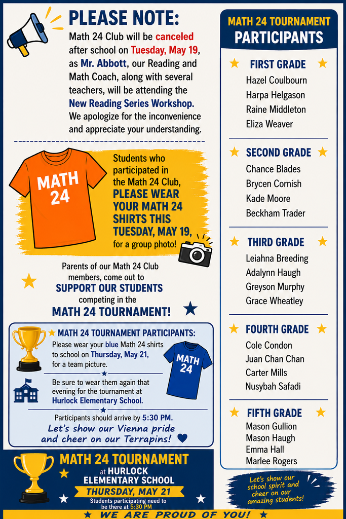 Math 24 club canceled for May 19th