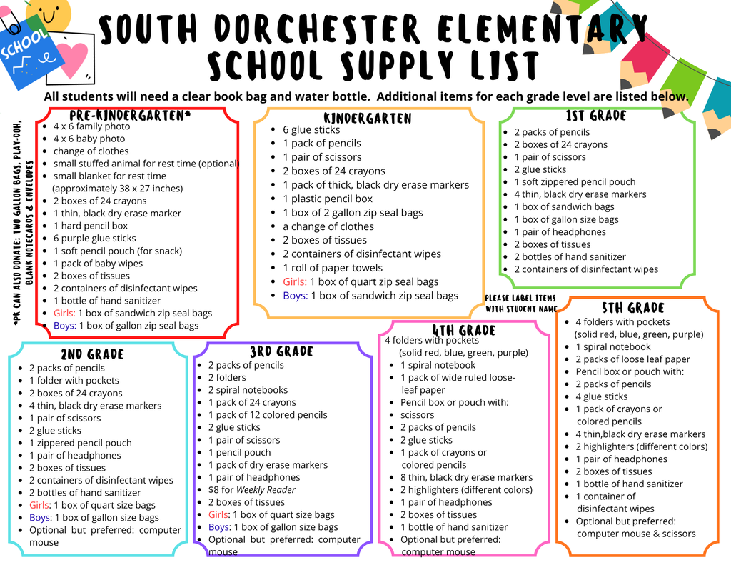 SDS Elementary School Supply list