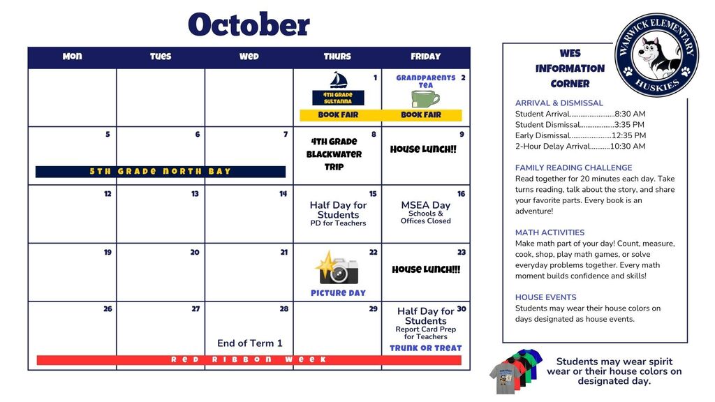 October Monthly Calendar