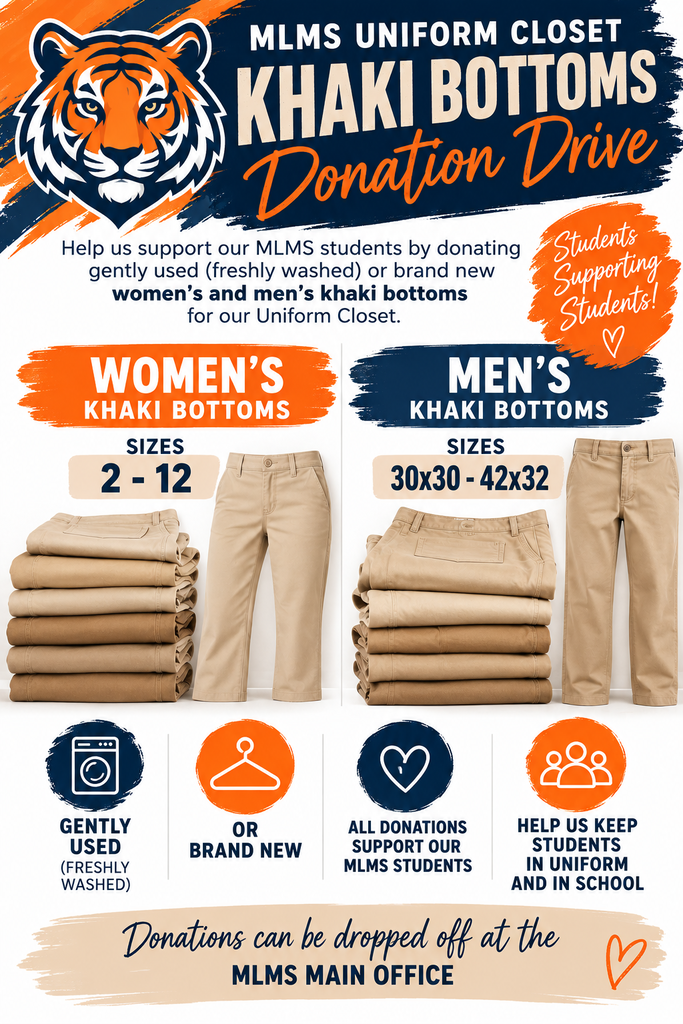 Flyer for used or new khaki donations for MLMS