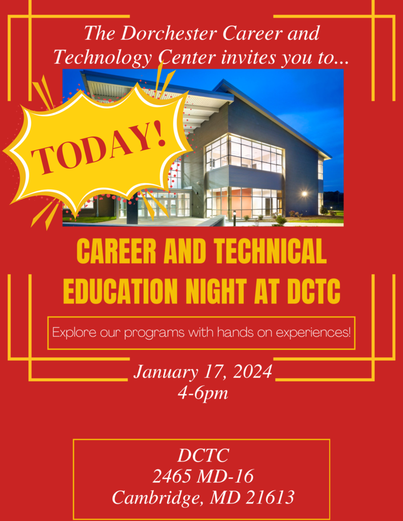 Graphic: DCTC Career and Technical Education Night, DCTC address 2465 Route 16 in Cambridge