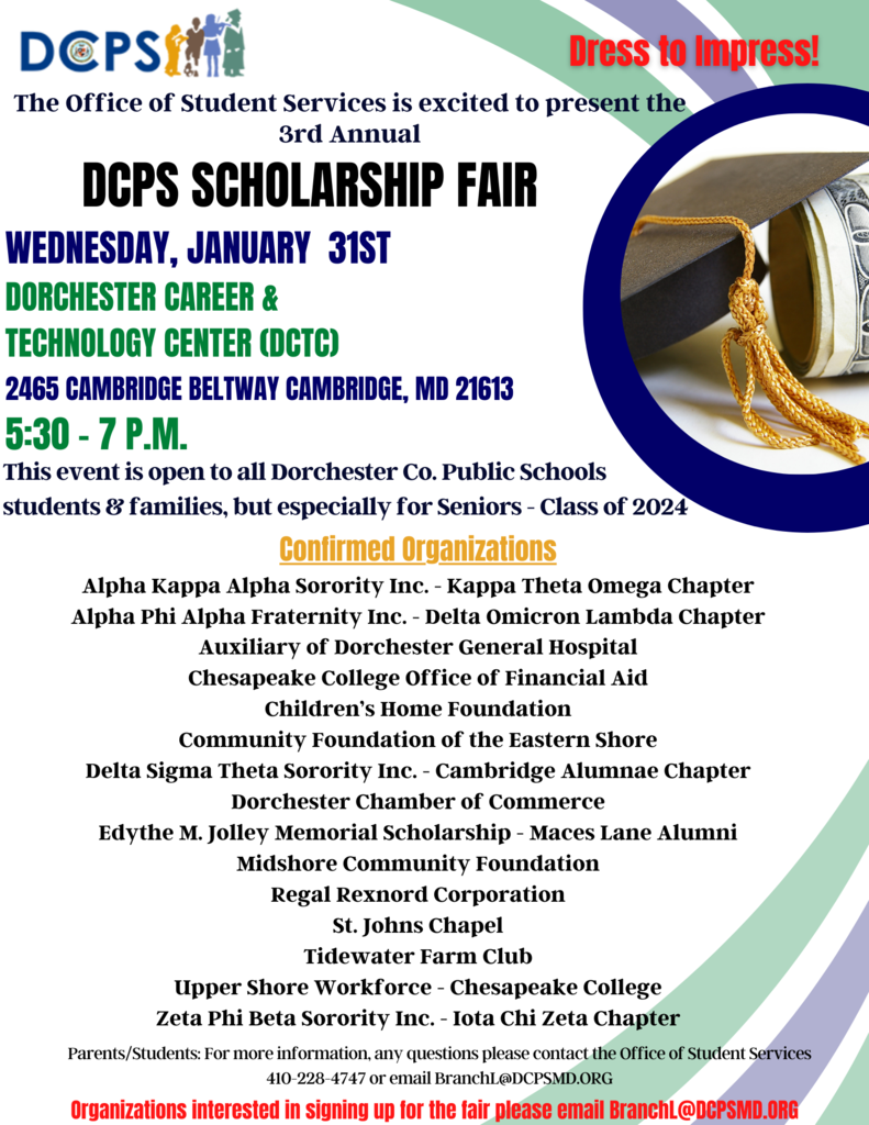 Graphic for DCPS Scholarship Fair with info displayed in text