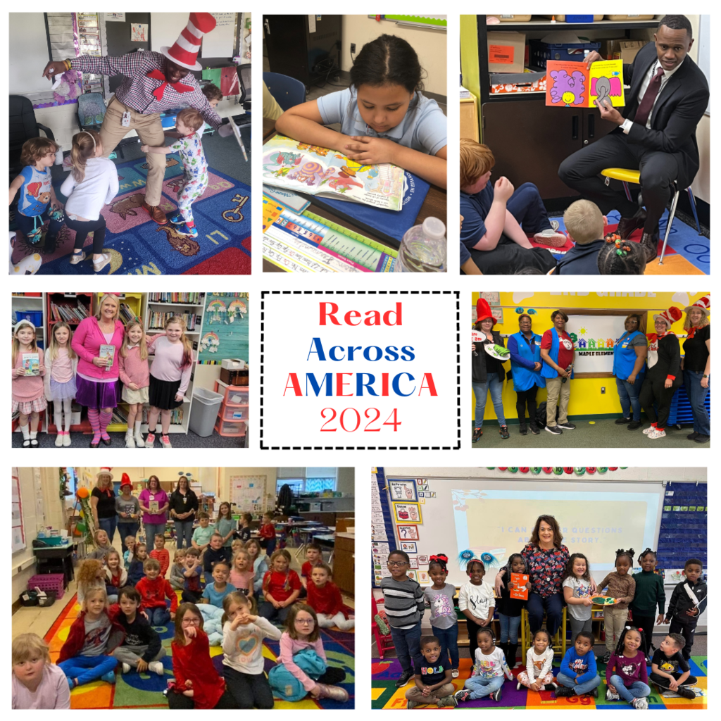 Collage of photos of children enjoying reading activities