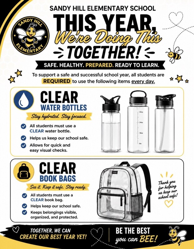 clear water bottles and bookbags required