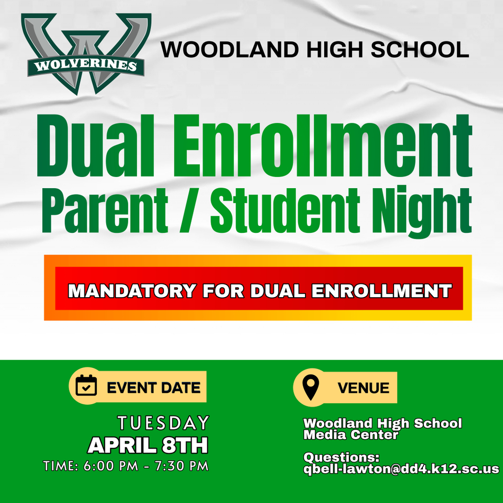 Dual enrollment night will be April 8th at 6:00 pm.
