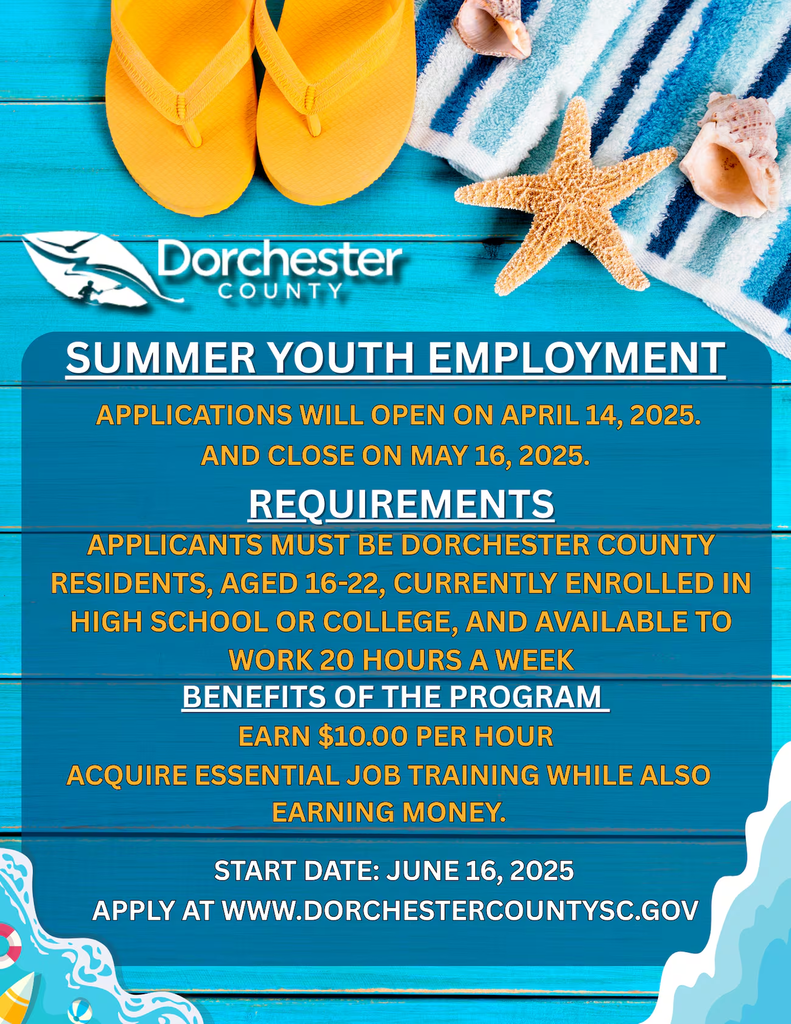Dorchester County Summer Youth Employment Flyer