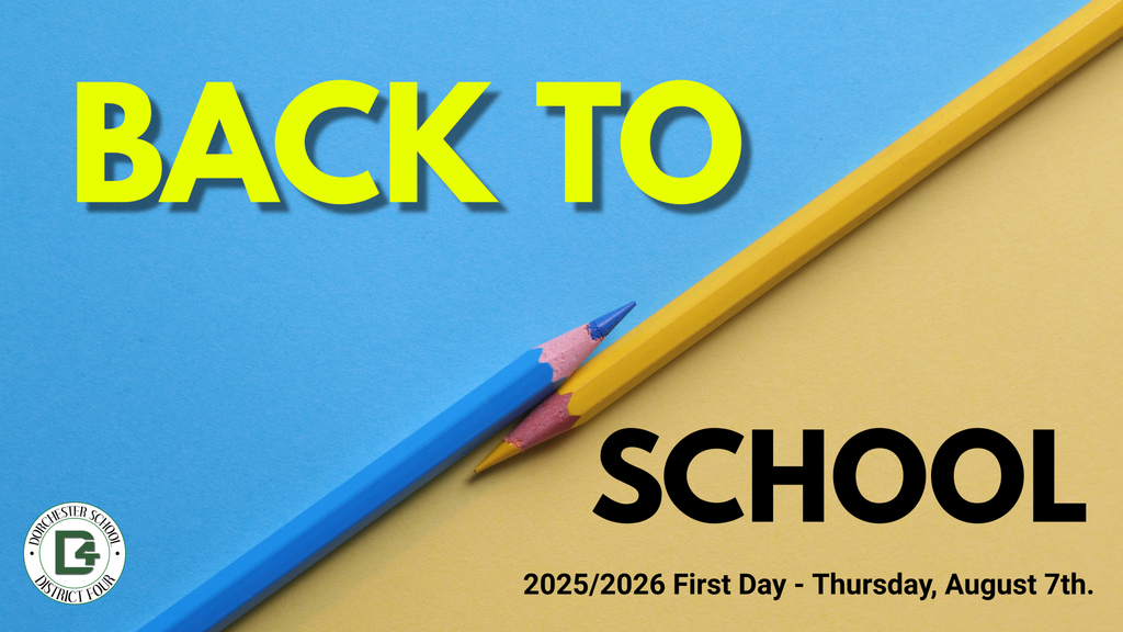 Back to school 2025/2026 First Day - Thursday, August 7th. Image blue and tan with two pencils.