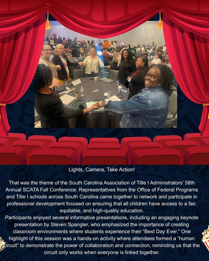 DD4 administrators and educators stand in a circle holding hands at a conference table, participating in a hands-on collaboration activity at the SCATA Fall Conference.