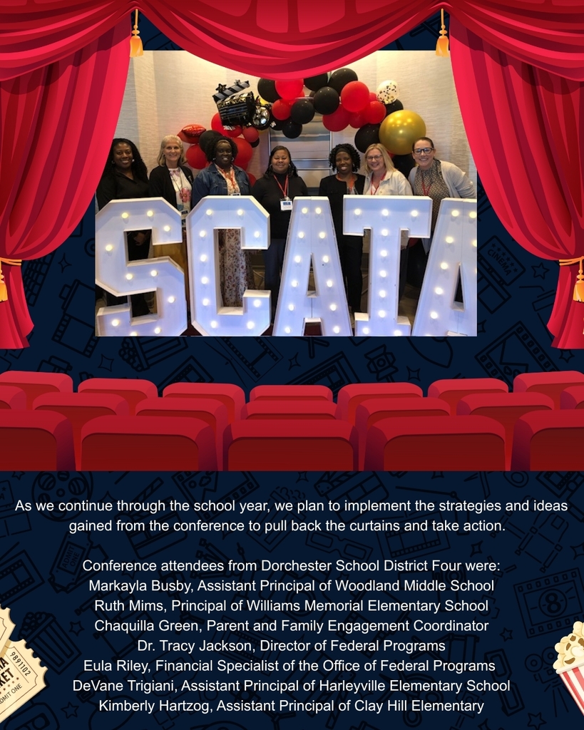 DD4 administrators pose in front of large illuminated “SCATA” letters with red, black, and gold balloons behind them.