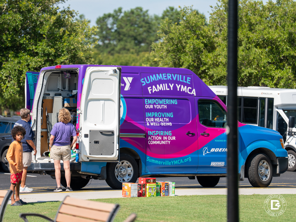 Summerville Family YMCA outreach van parked outside the Splash Into Safety event.