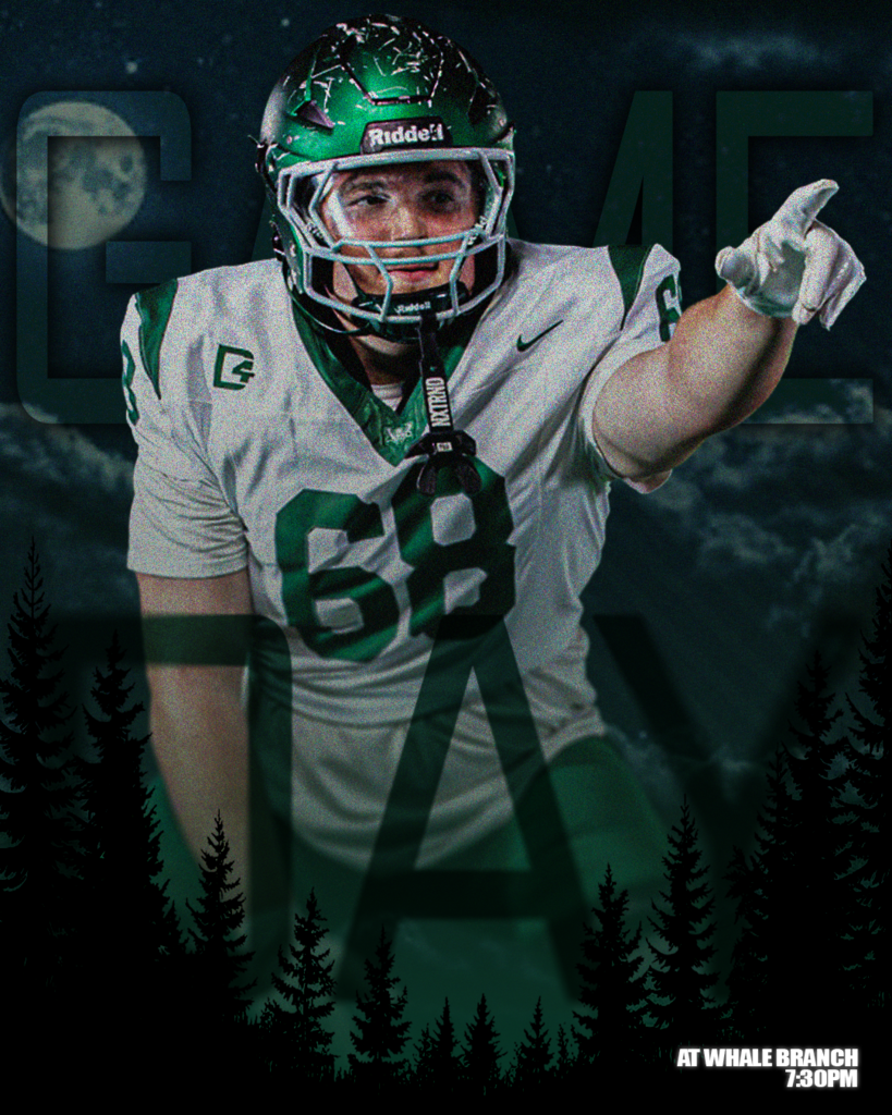 Woodland football player #68 points during a game. Woodland visits Whale Branch at 7:30 PM.