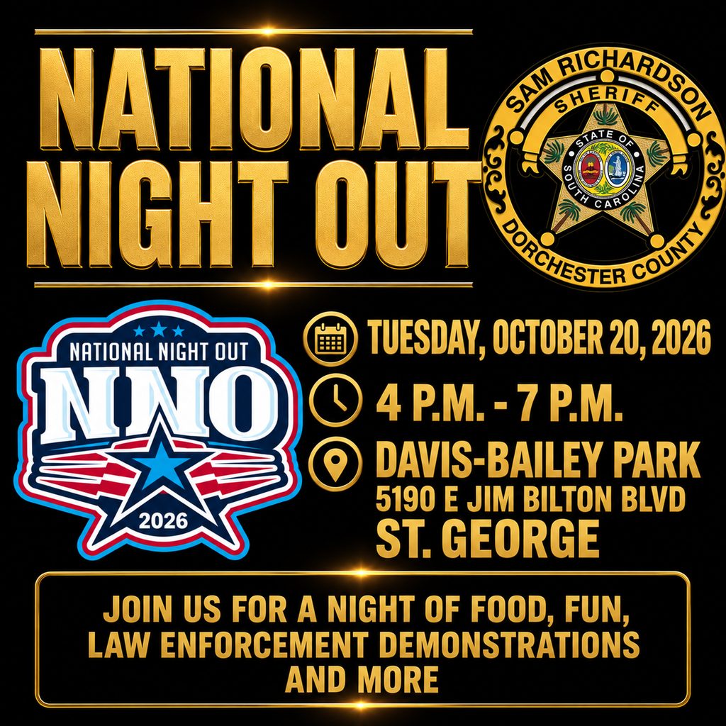 National Night Out at Davis Bailey Park, Oct. 20 from 4-7 p.m., featuring food, fun and law enforcement demonstrations.
