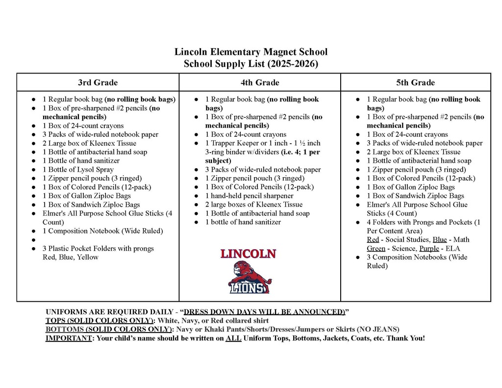 Supply List 3-5