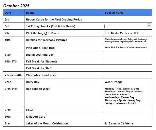 October Calendar