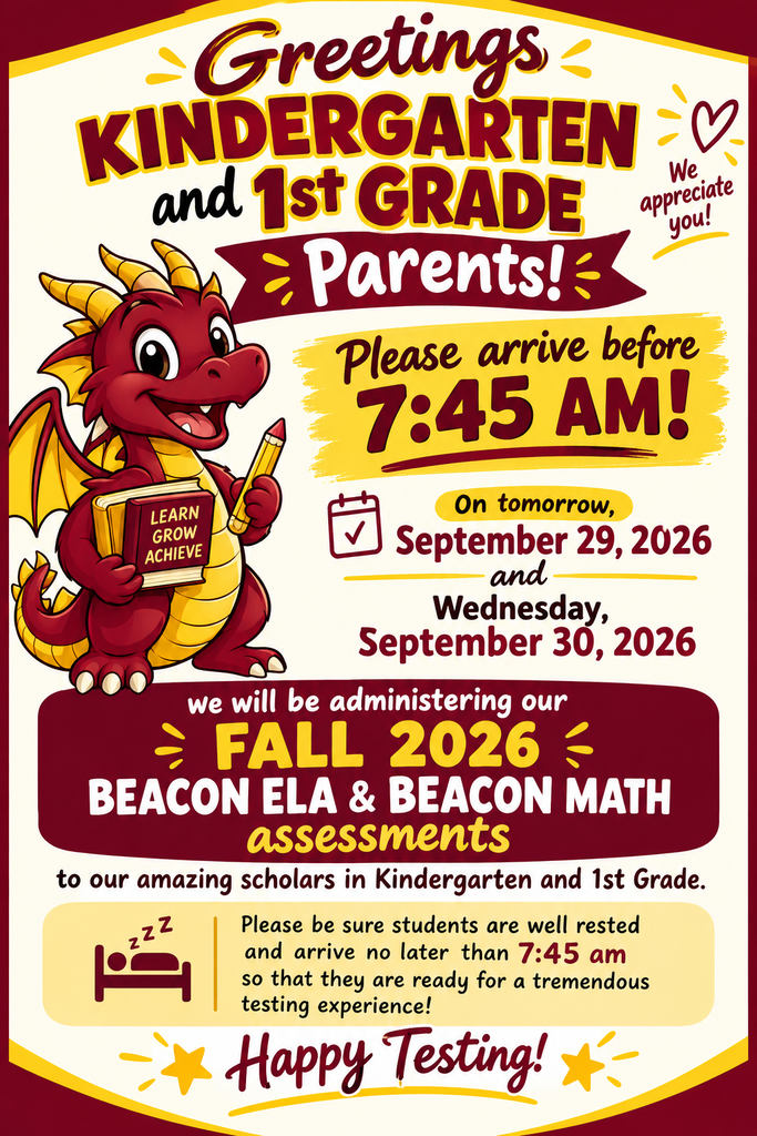 Kindergarten and 1st Grade Testing Reminder