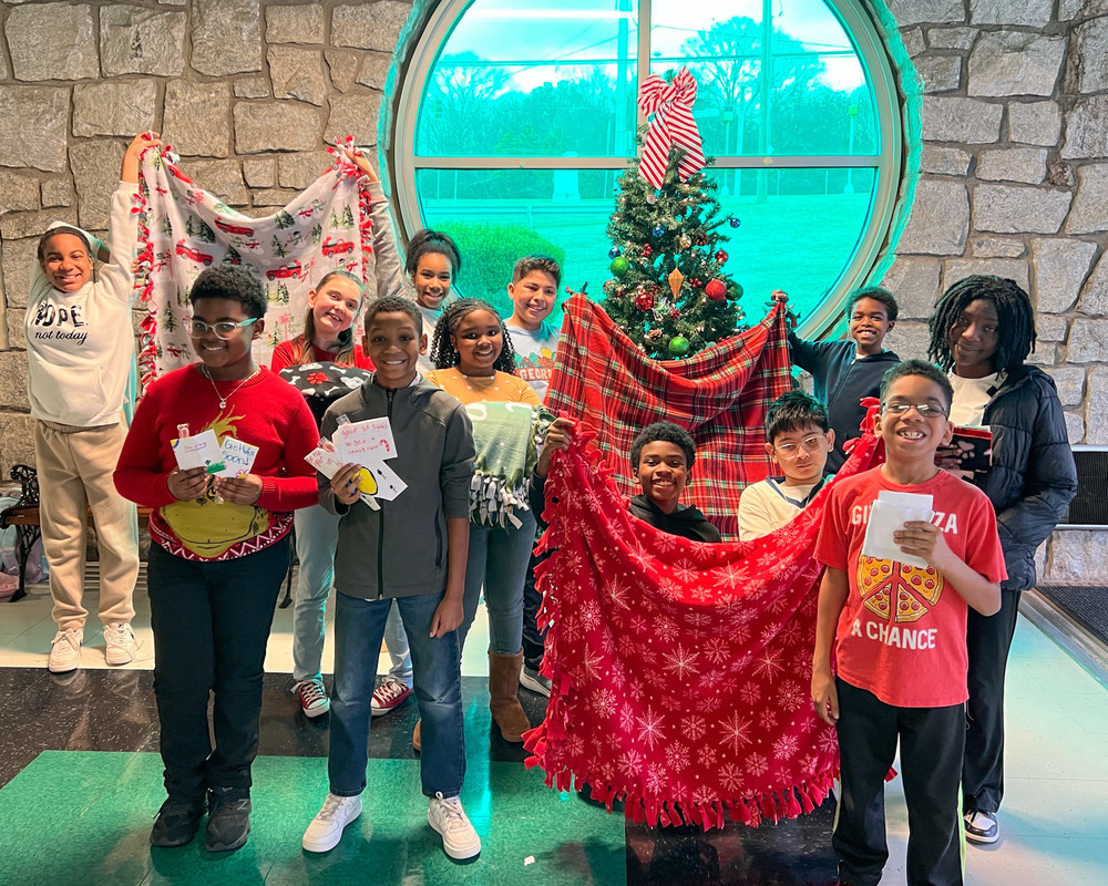 MCES students with their blankets for Wellstar.