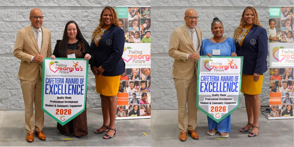 School Nutrition directors Alysia Powell from Eastside and Dolores Hall from Turner Middle are pictured with Superintendent Dr. Trent North and Danielle Freeman.