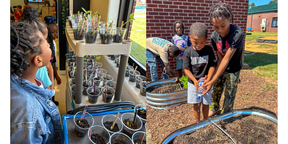 New Manchester Elementary students work inside and outside with plants.